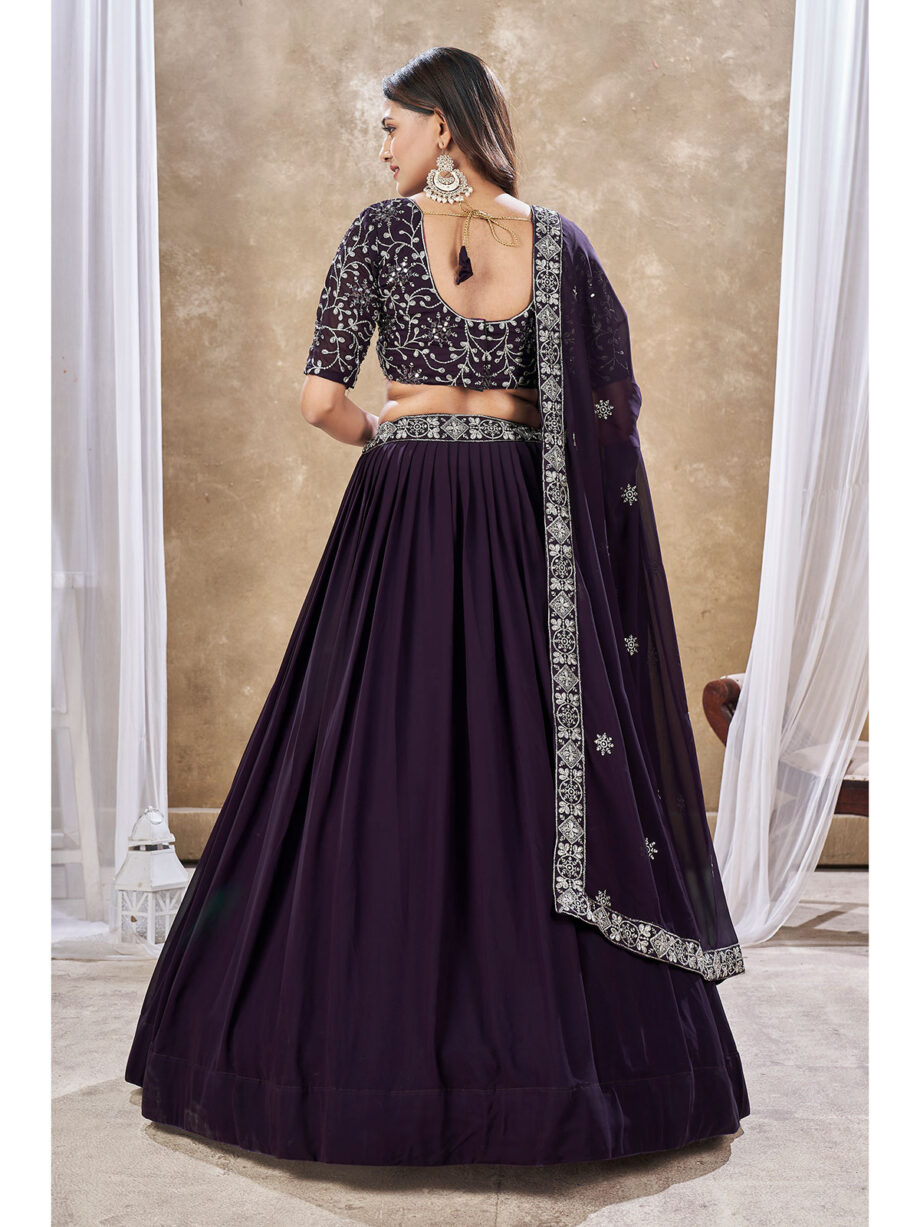 Wine Colour Embroidered Lehenga Choli