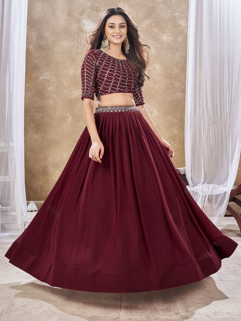 Maroon Colour Embroidered Lehenga Choli