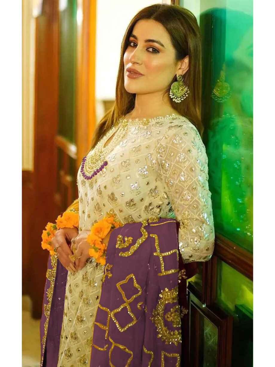 Cream Mauve Colour  Georgette Suit Set