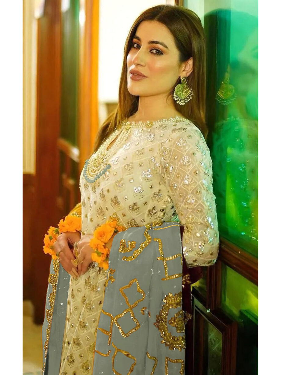 Cream Pista Colour  Georgette Suit Set