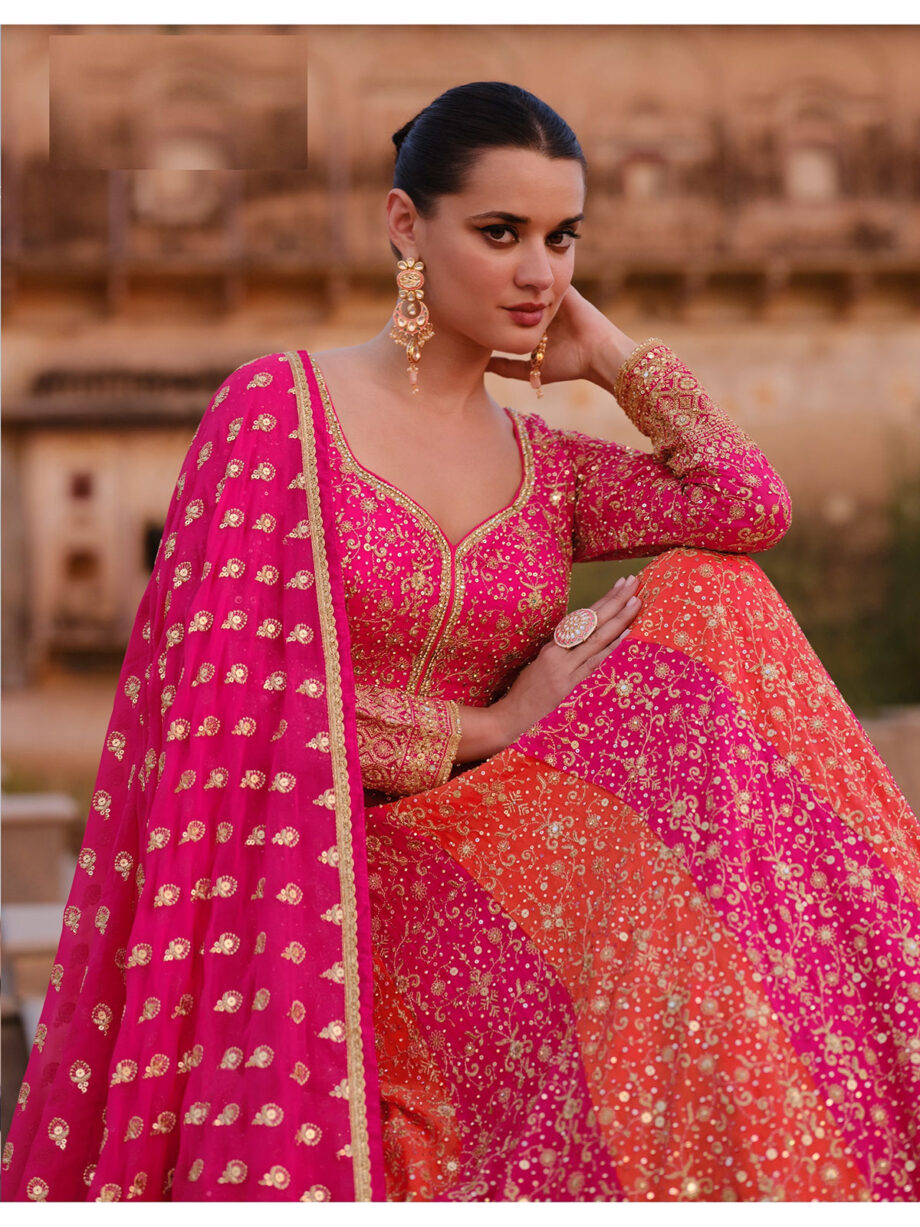 Pink Colour Georgette Gown With Dupatta