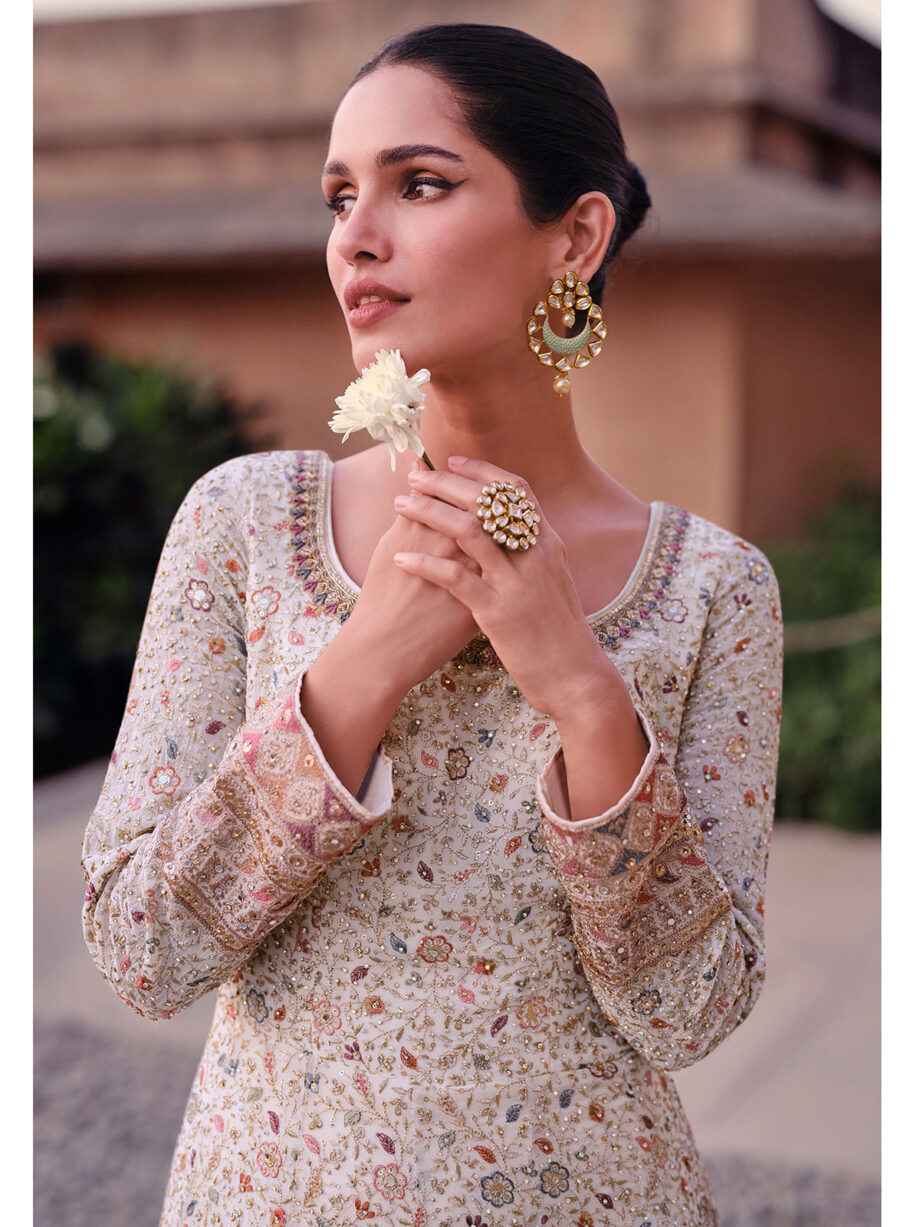 Cream Colour Georgette Gown With Dupatta