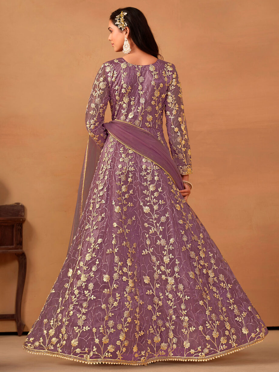 Purple Colour Butterfly Net Gown With Dupatta