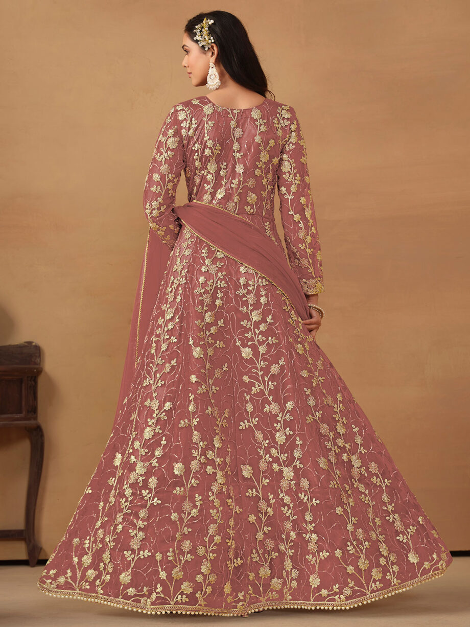 Mauve Colour Butterfly Net Gown With Dupatta