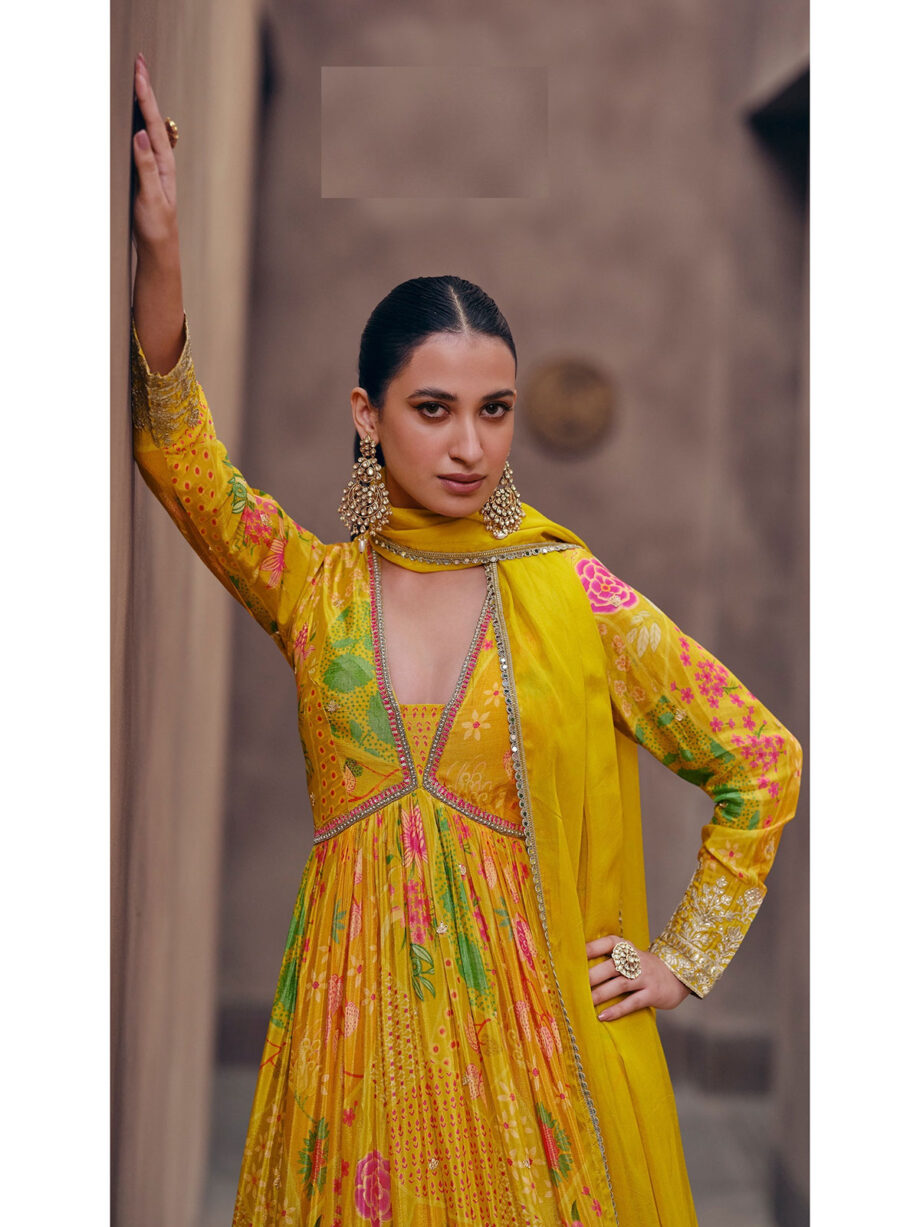 Yellow Georgette Gown With Dupatta