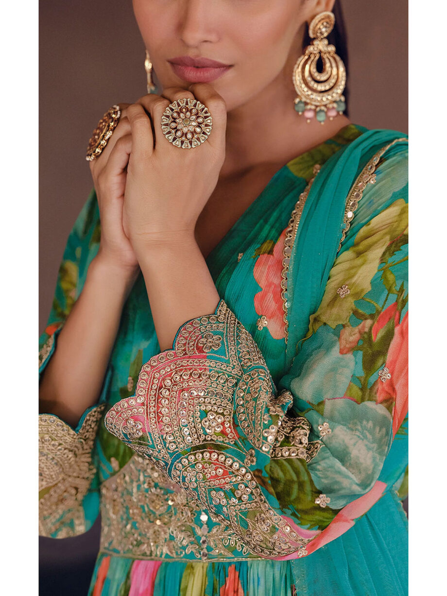 Sky Blue Georgette Gown With Dupatta