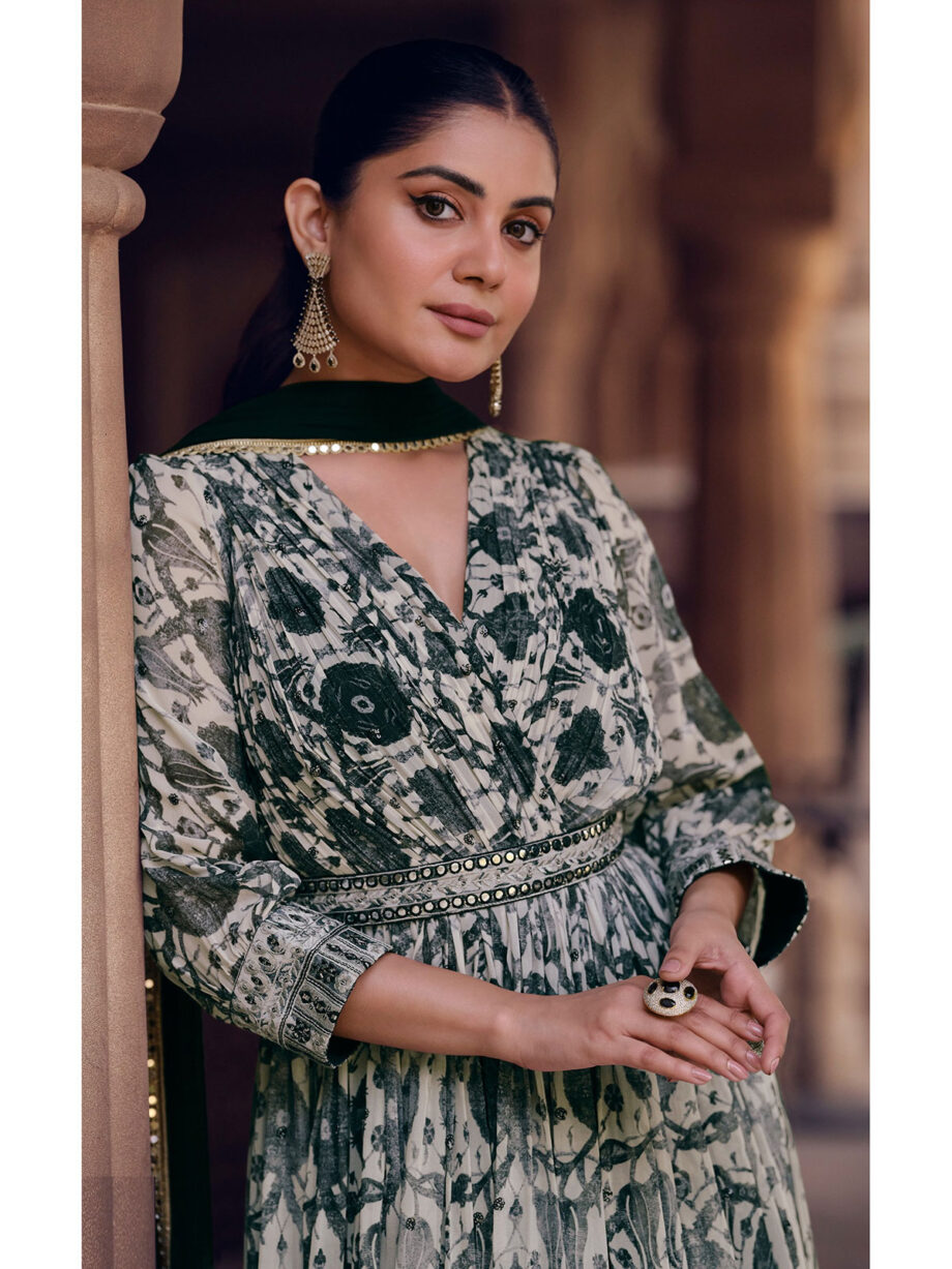 Dark Grey Georgette Gown With Dupatta