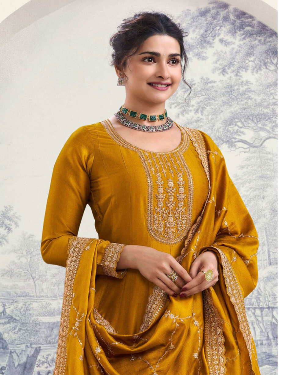 Yellow Embroidered Anarkali Suit Set