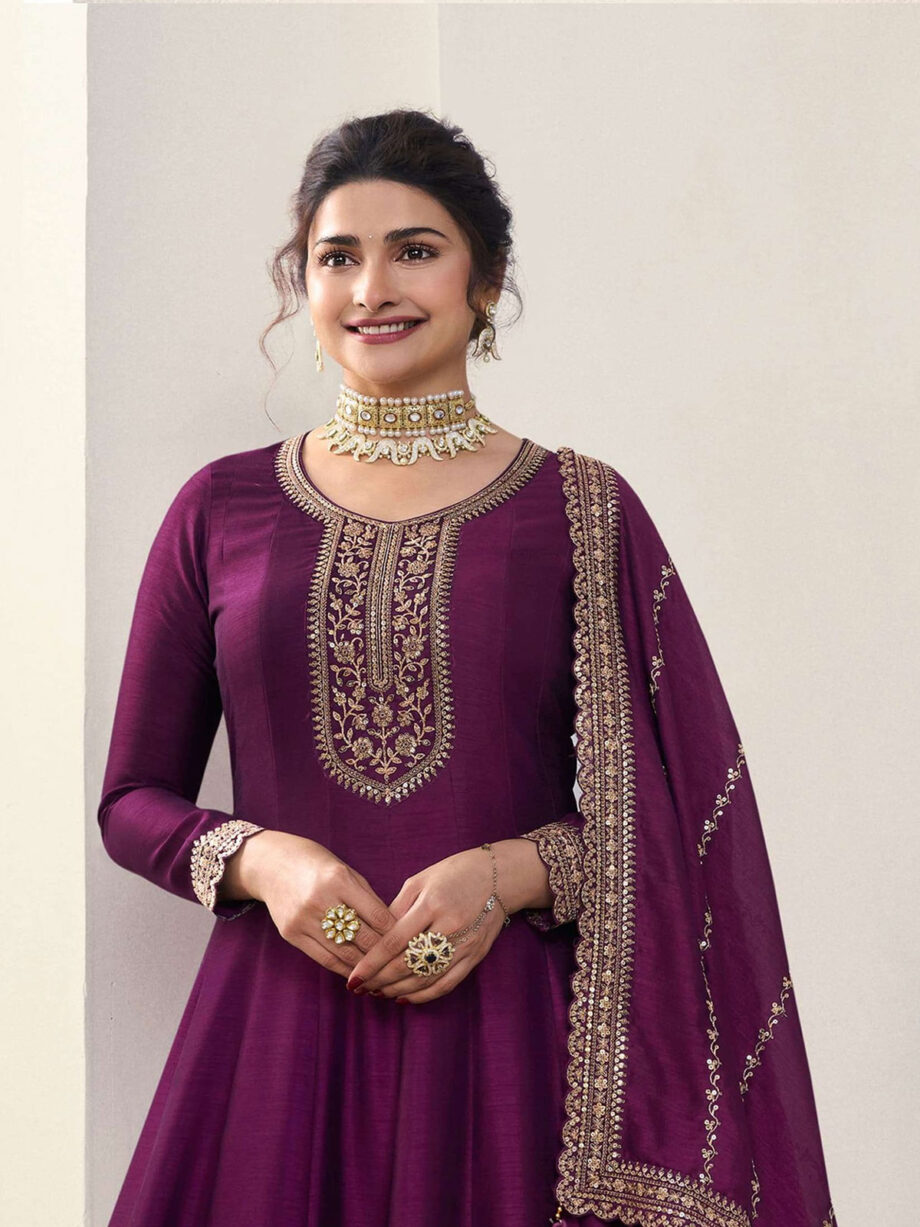 Purple Embroidered Anarkali Suit Set