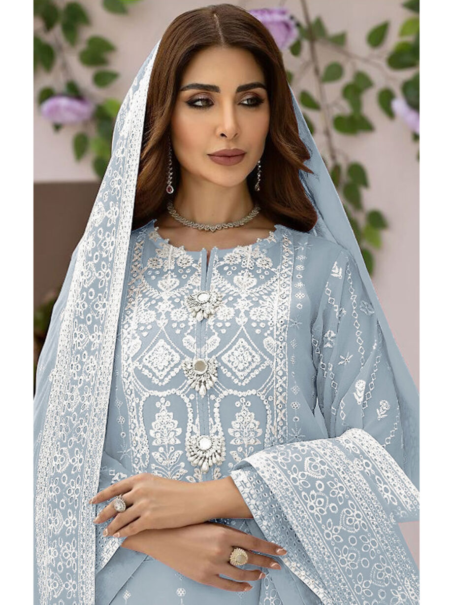 Sky Blue Embroidered Suit Set