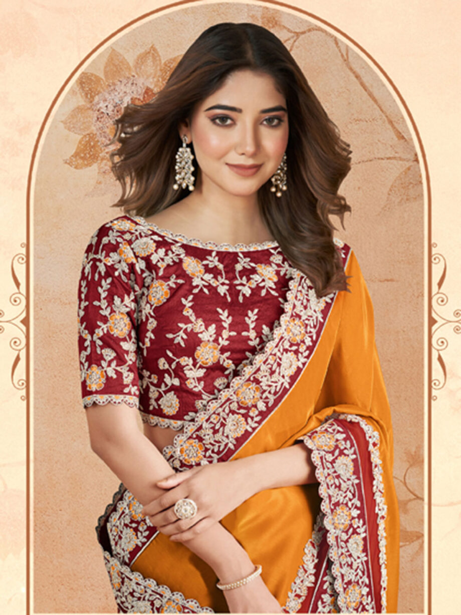 Orange Embroidered Silk Georgette saree