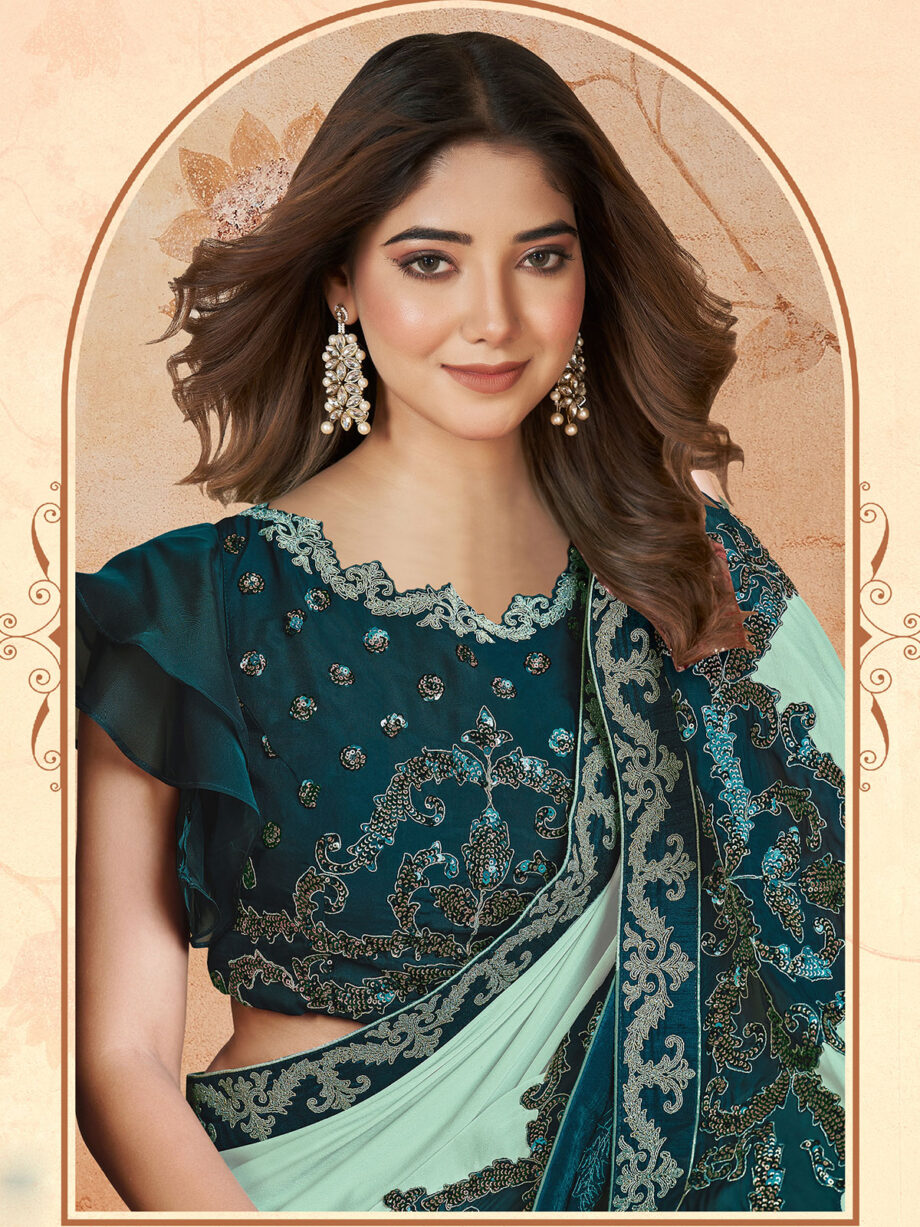 Sea Green Embroidered Silk Georgette saree
