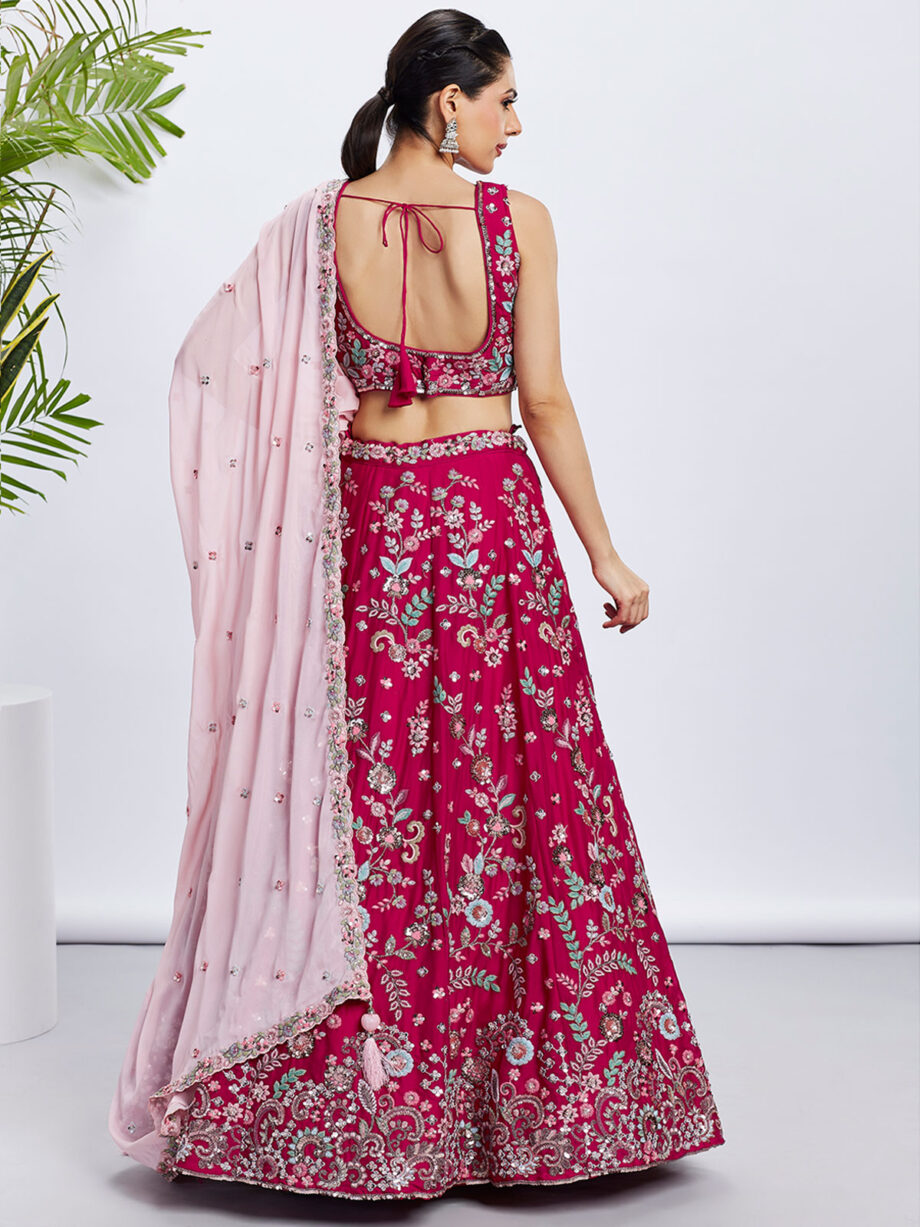 Rose Pink Poly Georgette Semi stitched Lehenga Choli