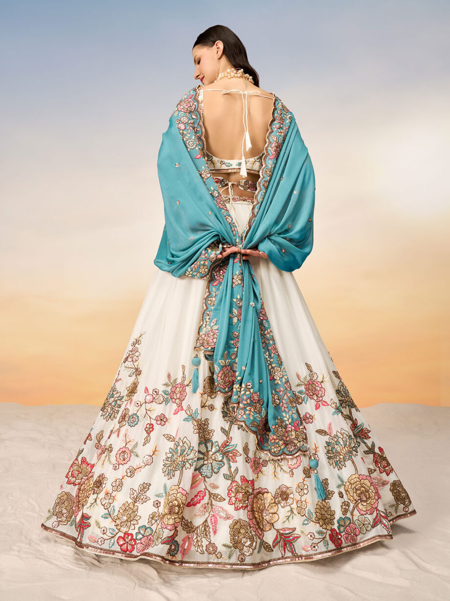 Cream Poly Georgette Semi stitched Lehenga Choli