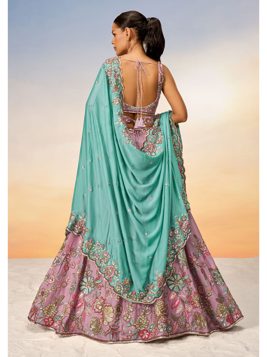 Mauve Poly Georgette Semi stitched Lehenga Choli