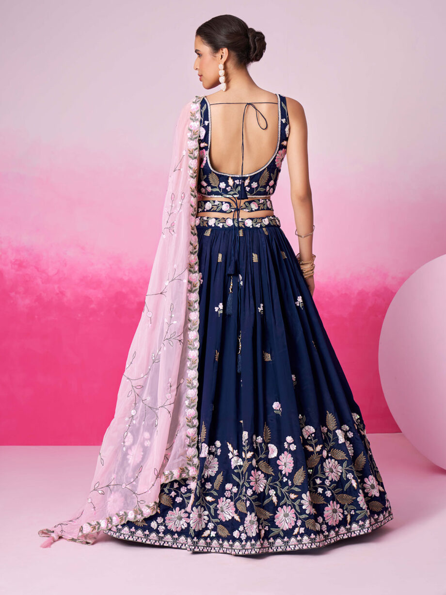 Navy Blue Georgette Semi stitched Lehenga Choli