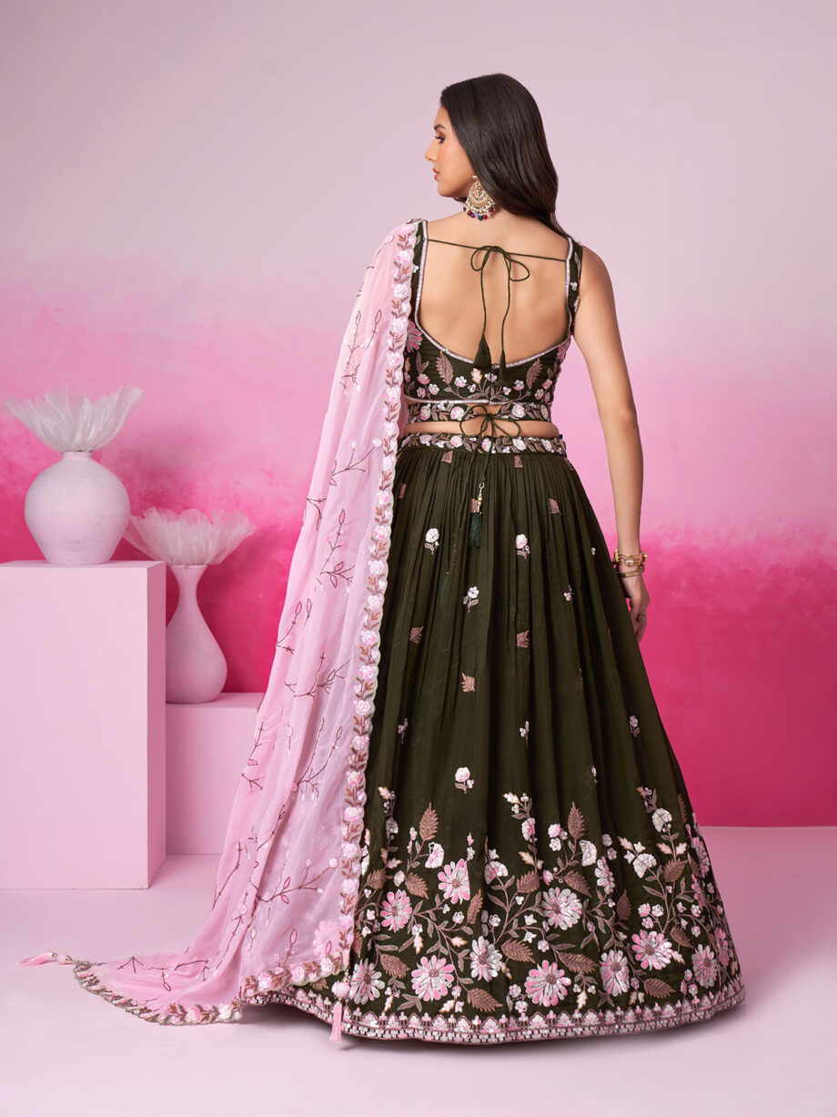 Olive Green Georgette Semi stitched Lehenga Choli