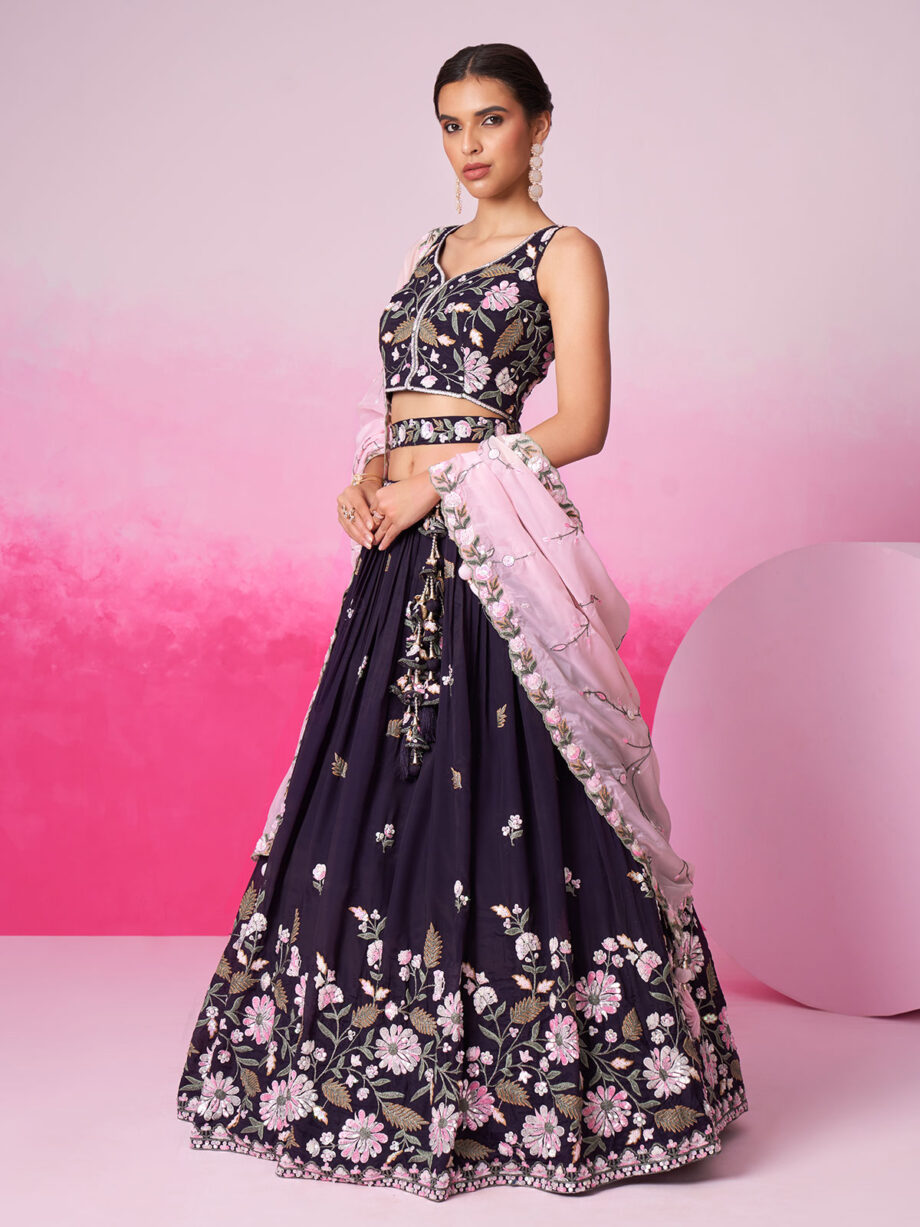 Purple Georgette Semi stitched Lehenga Choli