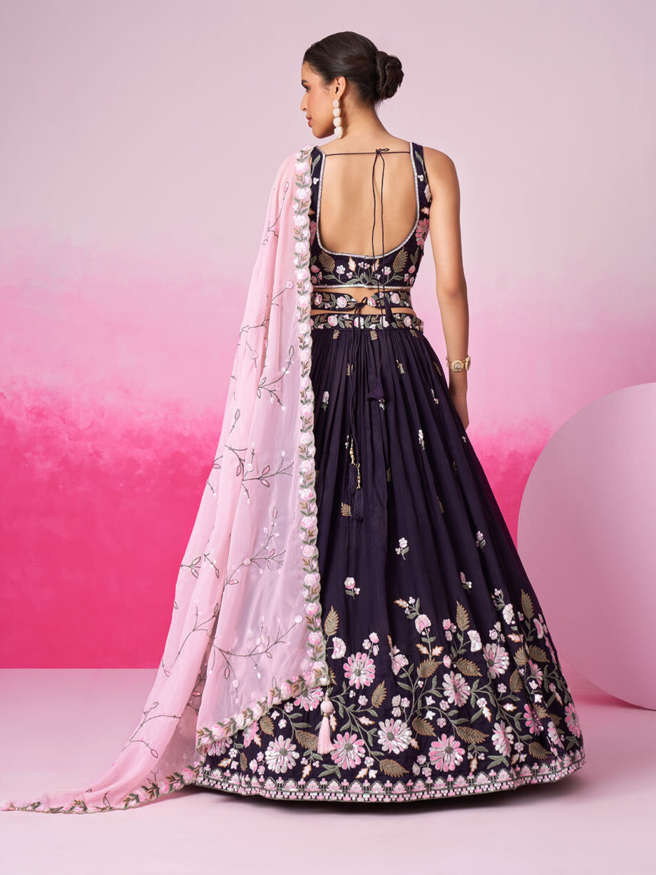 Purple Georgette Semi stitched Lehenga Choli