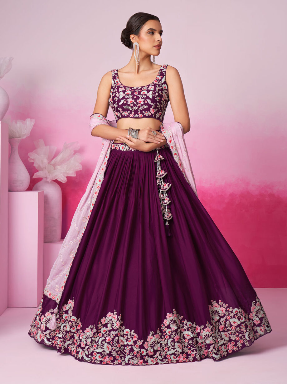 Burgundy Georgette Semi stitched Lehenga Choli