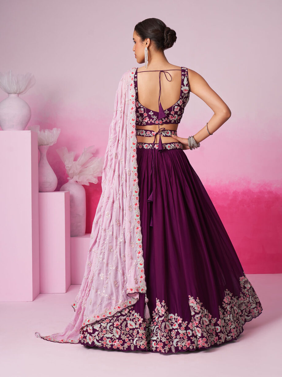 Burgundy Georgette Semi stitched Lehenga Choli