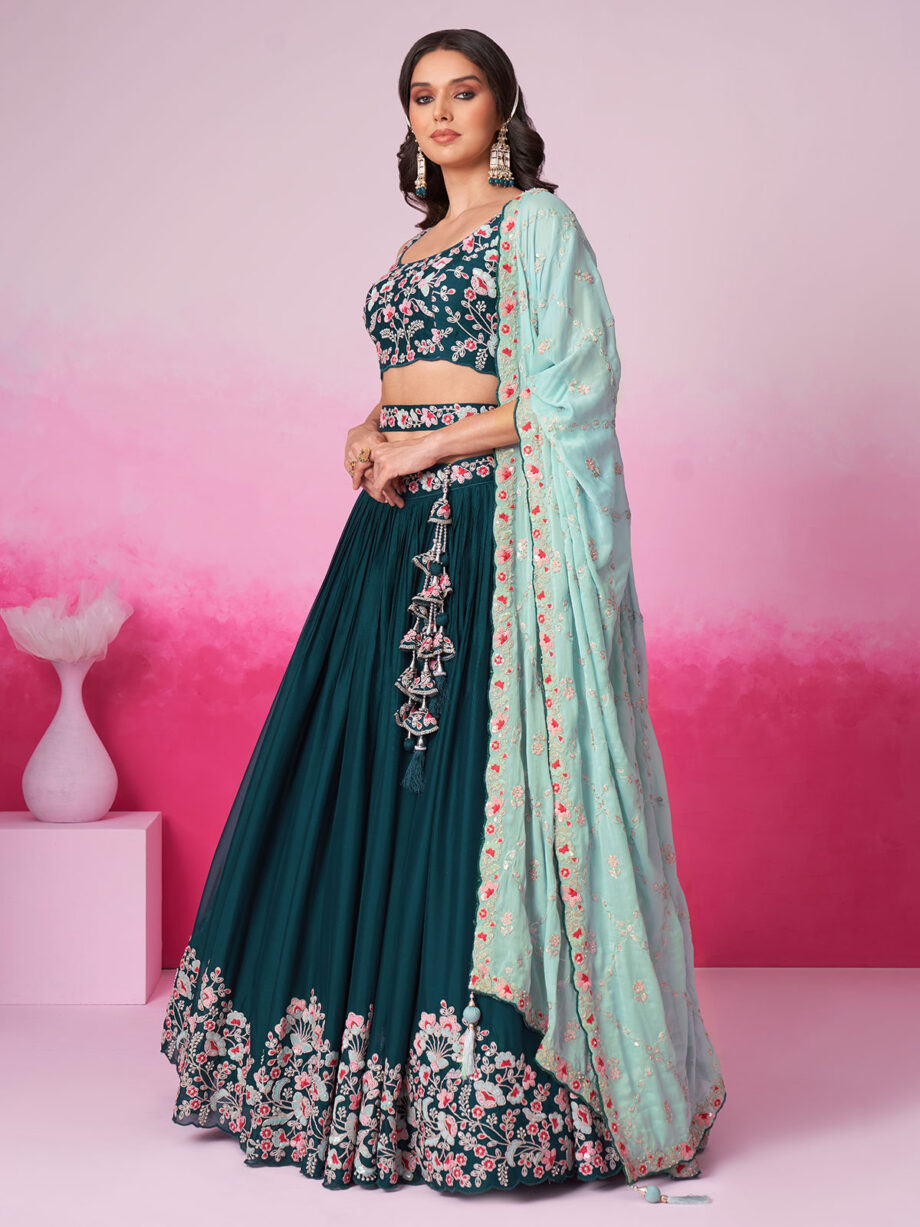 Teal Georgette Semi stitched Lehenga Choli