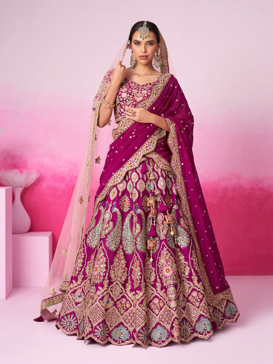 Burgundy Georgette Semi stitched Bridal Lehenga Choli