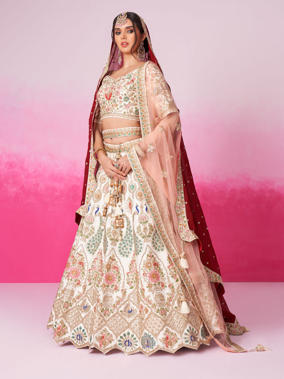 Cream Georgette Semi stitched Bridal Lehenga Choli