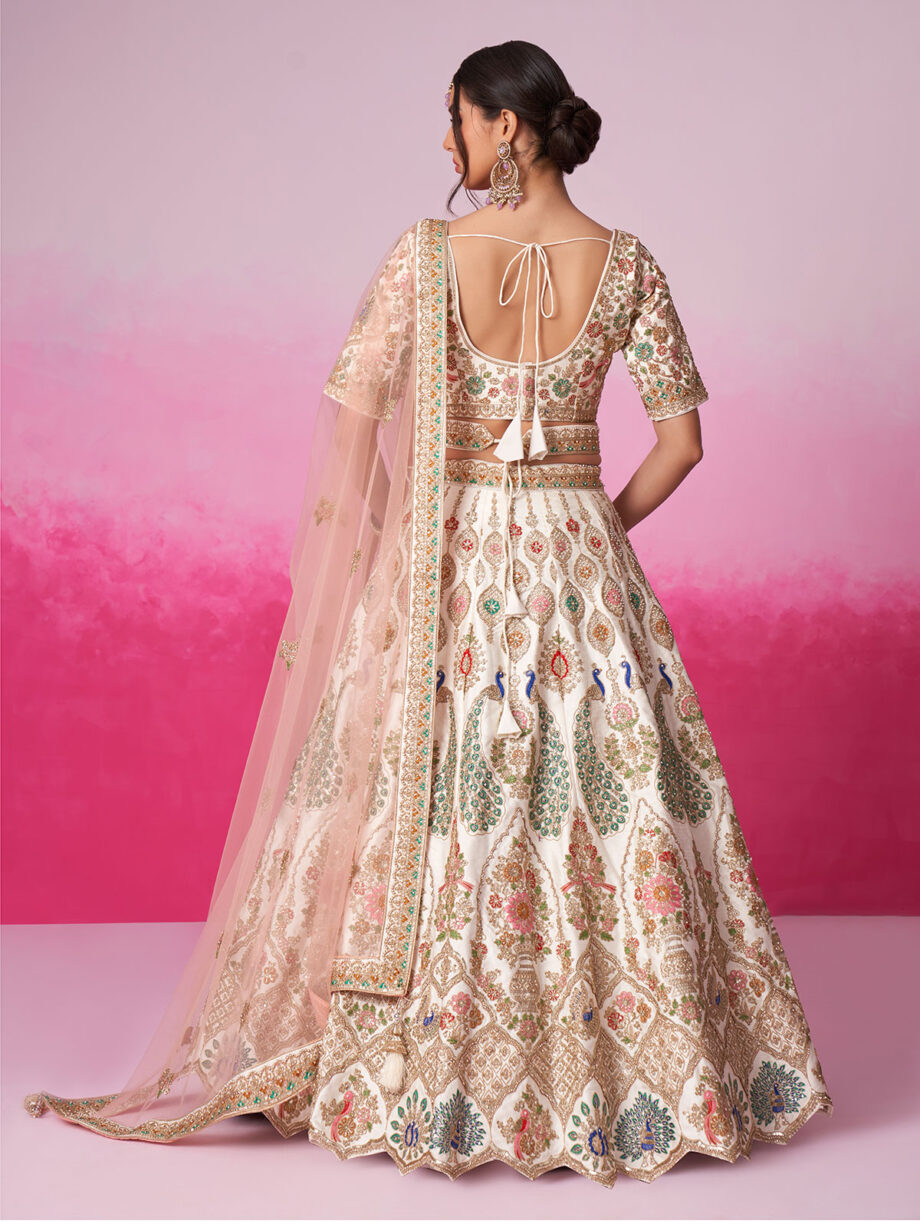 Cream Georgette Semi stitched Bridal Lehenga Choli