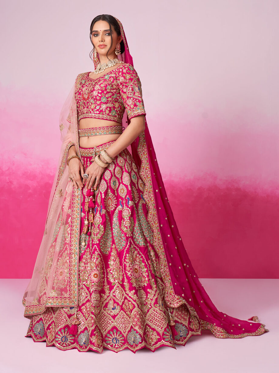 Pink Georgette Semi stitched Bridal Lehenga Choli