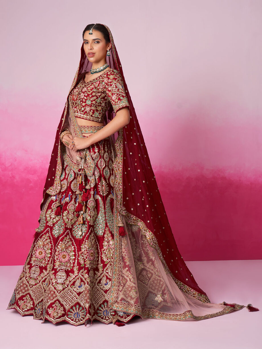 Red Georgette Semi stitched Bridal Lehenga Choli