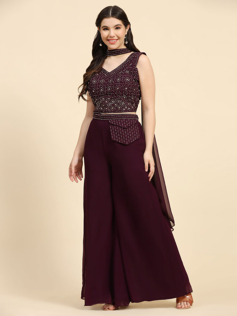 Readymade Crop Top And Plazzo With Dupatta