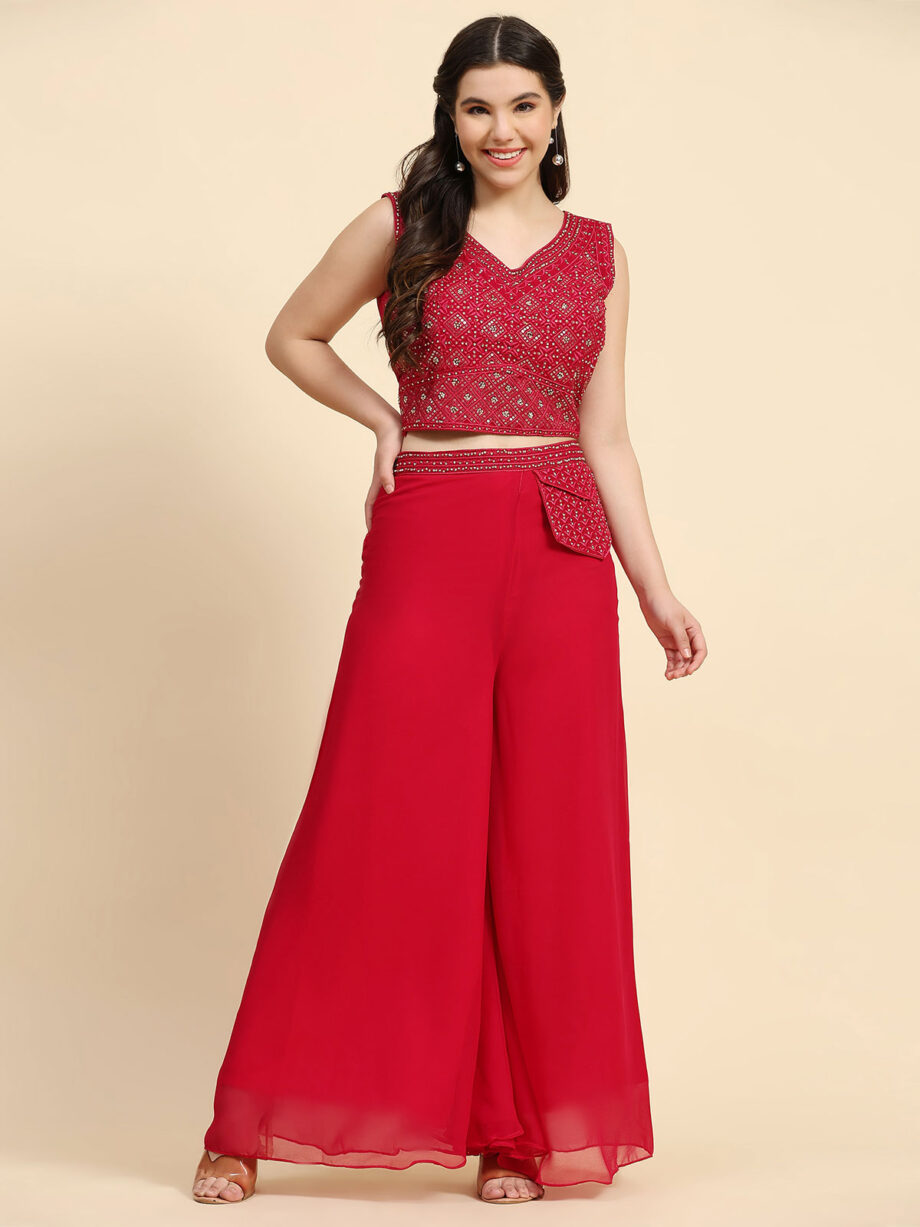 Readymade Crop Top And Plazzo With Dupatta