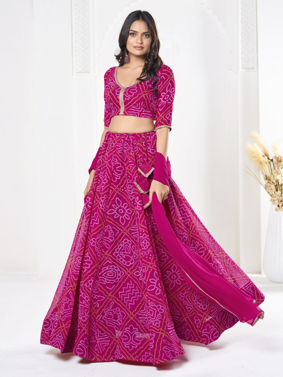 Pink Georgette Semi stitched Lehenga Choli