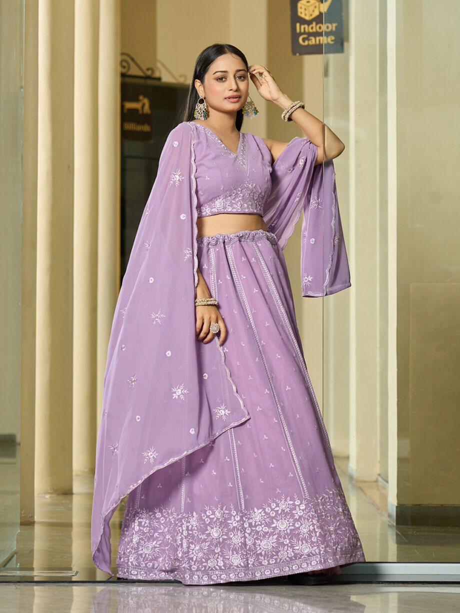 Lavender Georgette Semi stitched Lehenga Choli