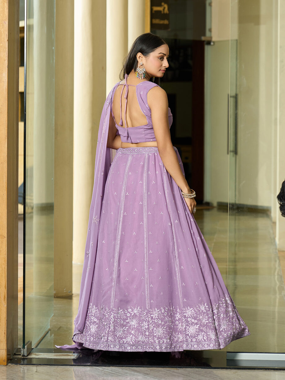 Lavender Georgette Semi stitched Lehenga Choli