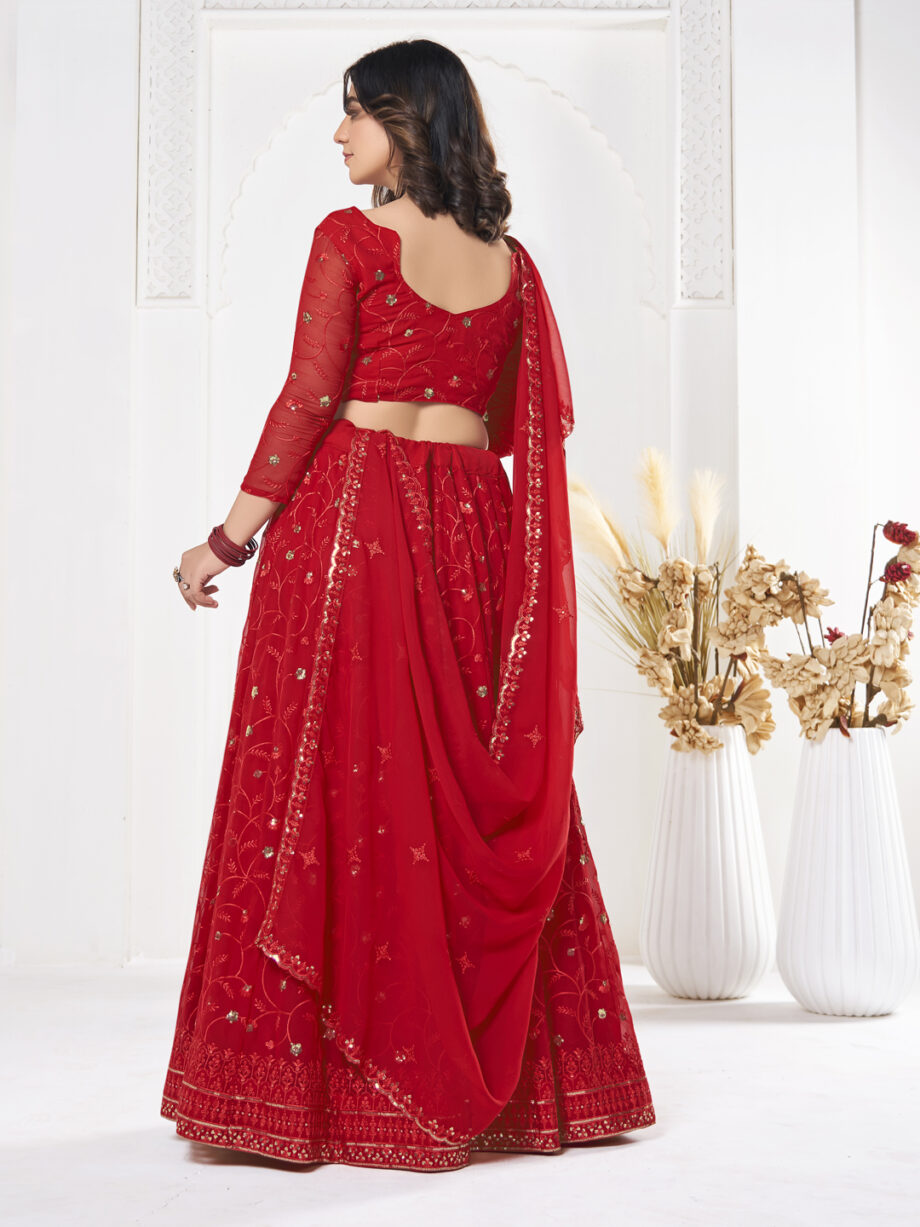 Red Georgette Semi stitched Lehenga Choli