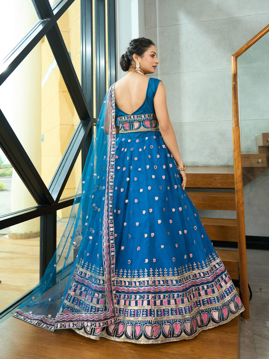 Turquoise Georgette Semi stitched Lehenga Choli