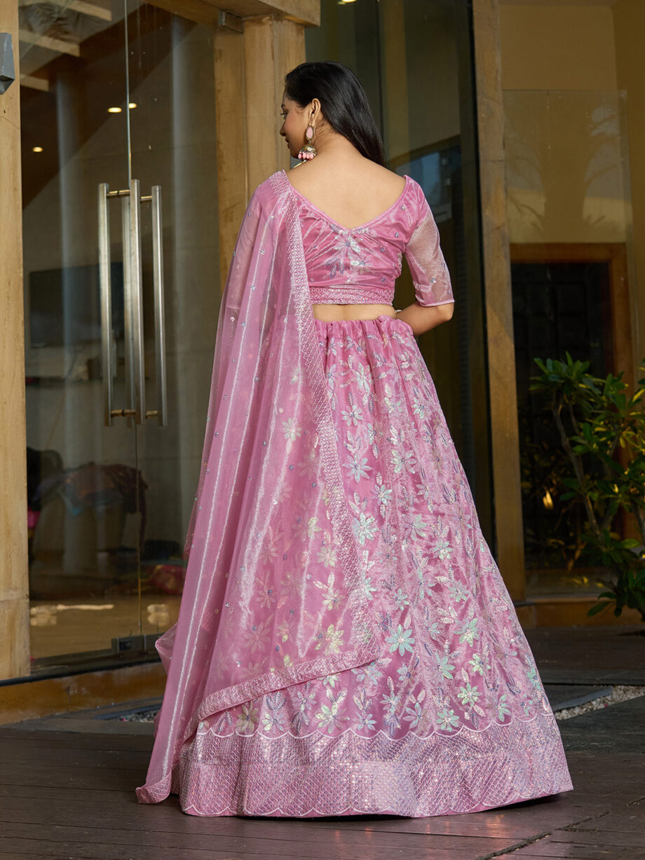 Pink Georgette Semi stitched Lehenga Choli