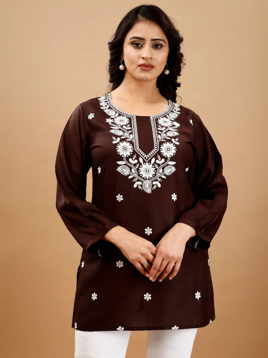 Brown Readymade Short Kurti