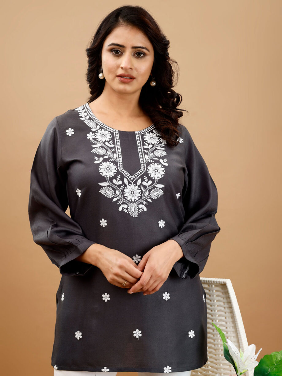 Grey Readymade Short Kurti