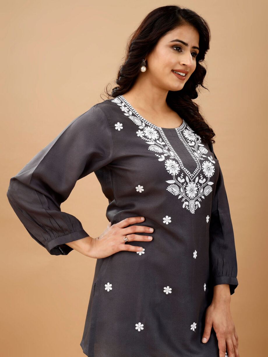 Grey Readymade Short Kurti