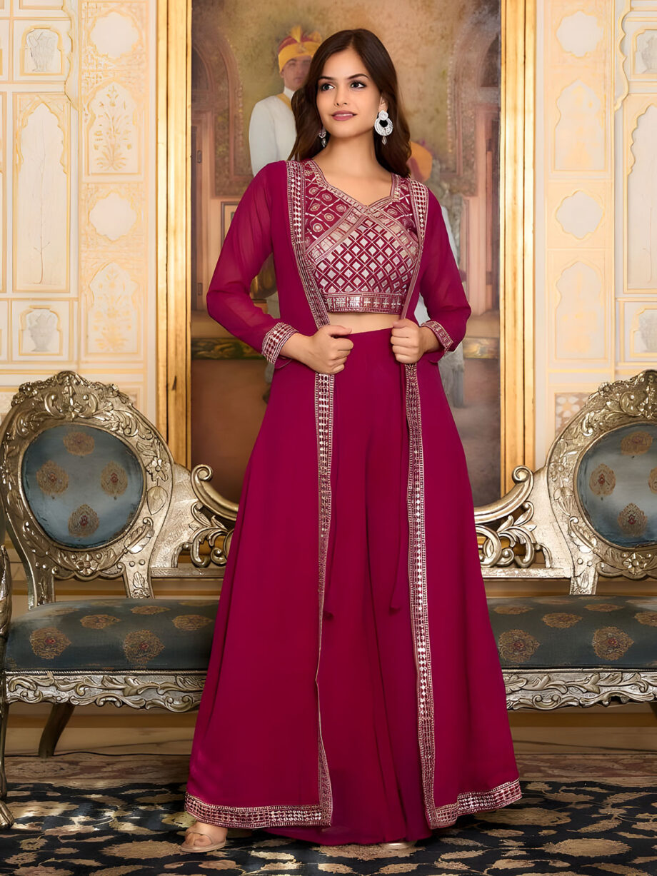 Dark Pink Semi Stitched Shrug Choli With Dupatta