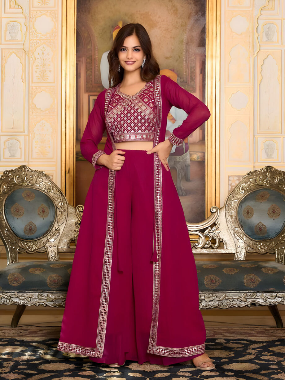 Dark Pink Semi Stitched Shrug Choli With Dupatta