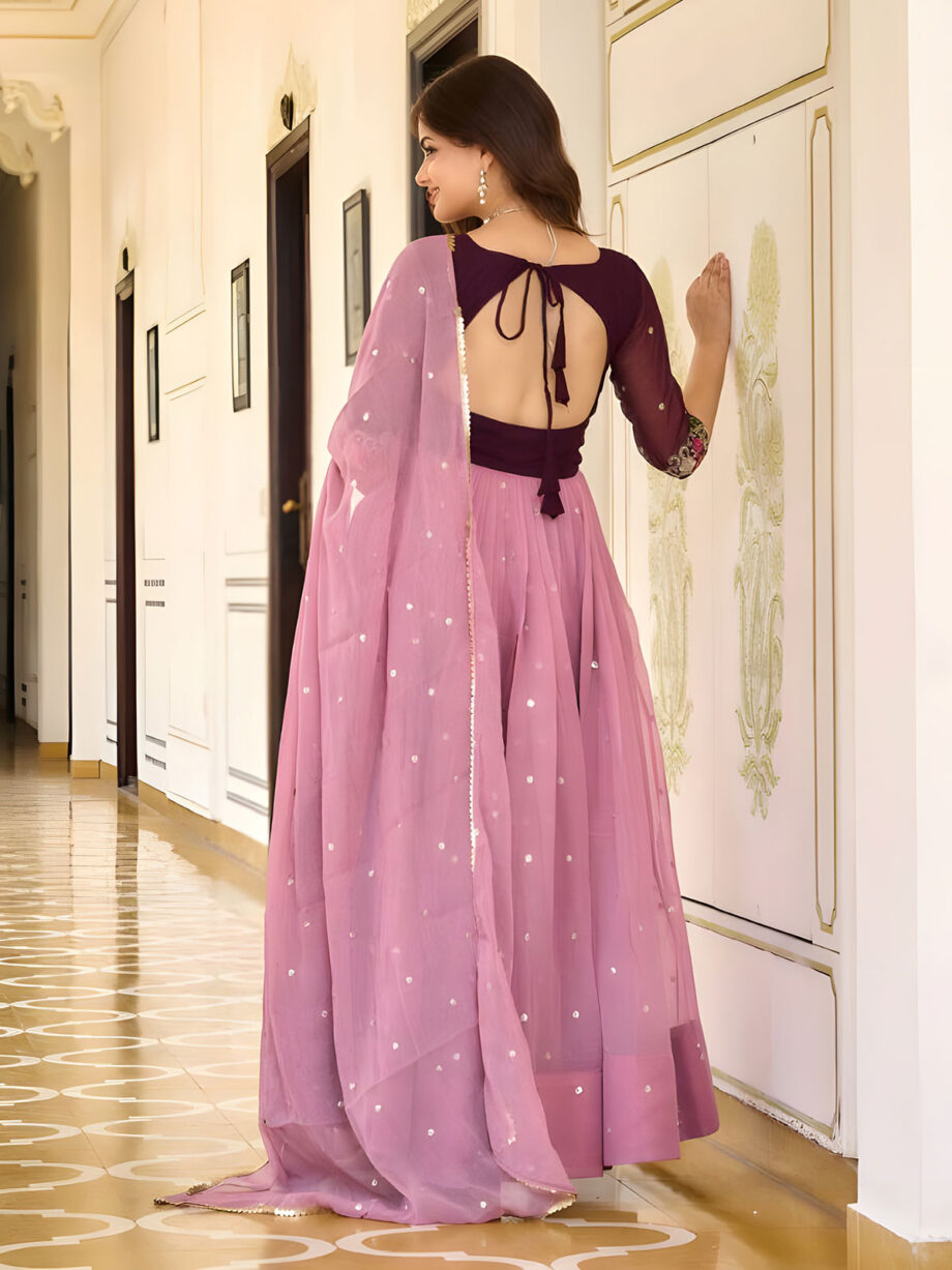 Wine-Pink Gown With Dupatta