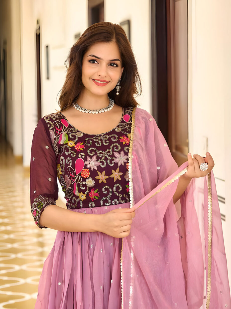 Wine-Pink Gown With Dupatta