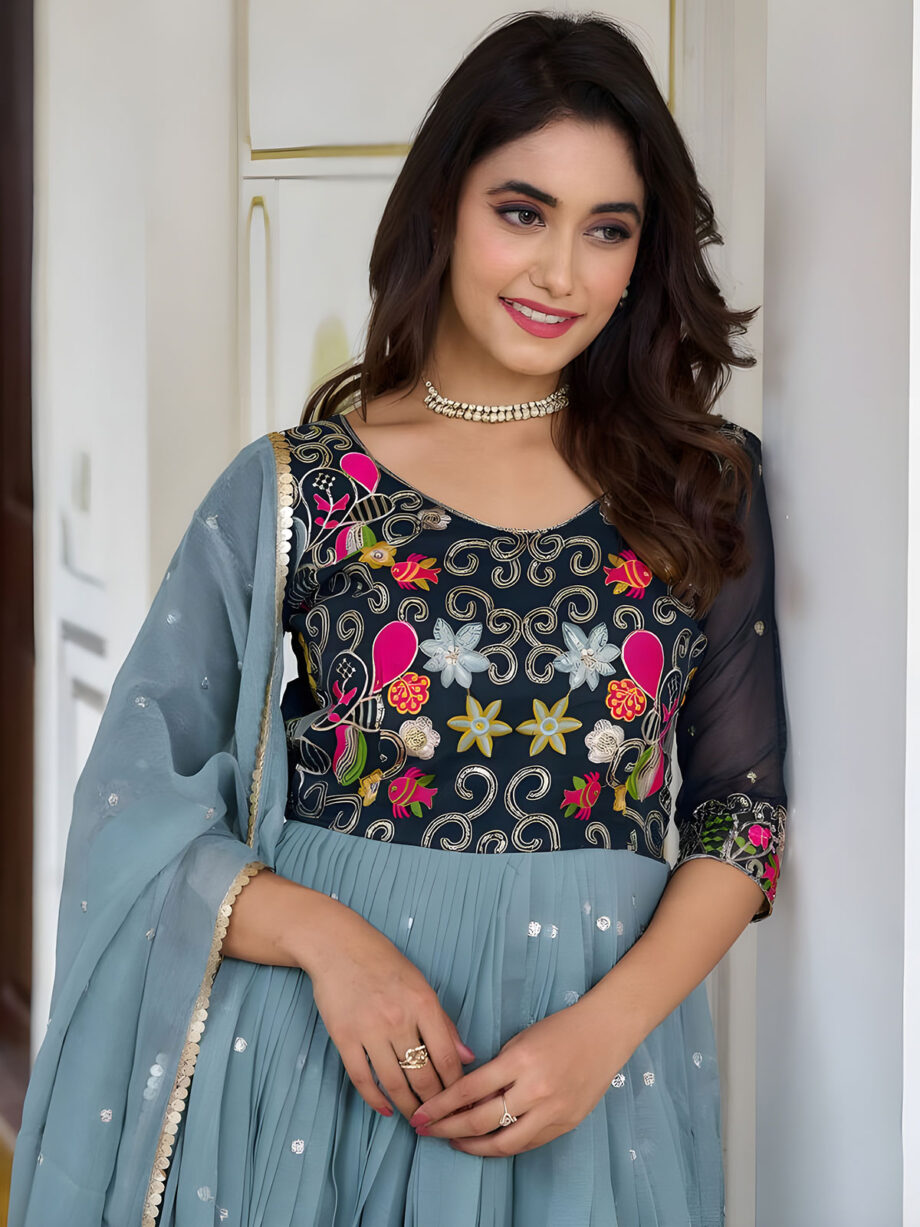 Midnight-Plastel Blue Gown With Dupatta