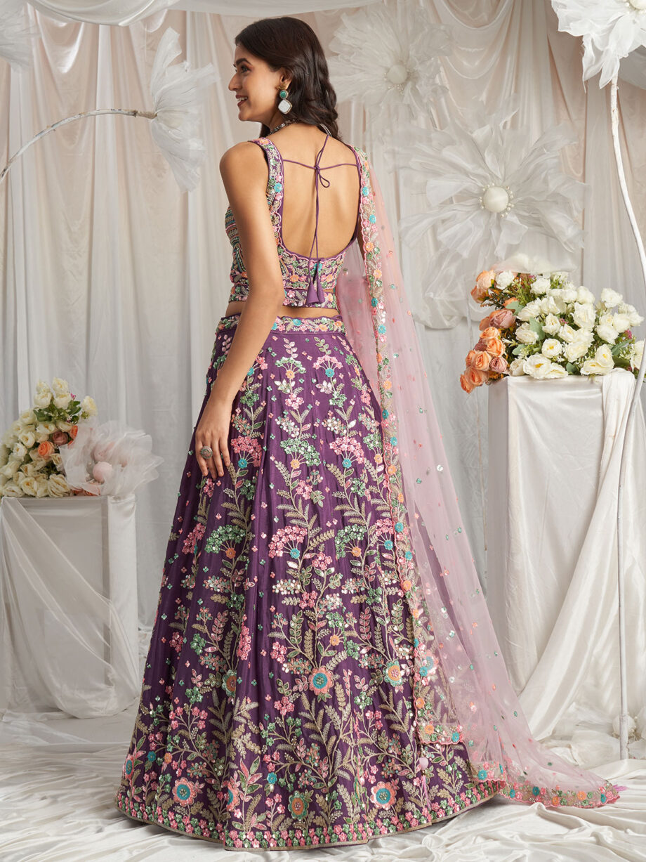 Purple Poly Georgette Lehenga Choli With Dupatta
