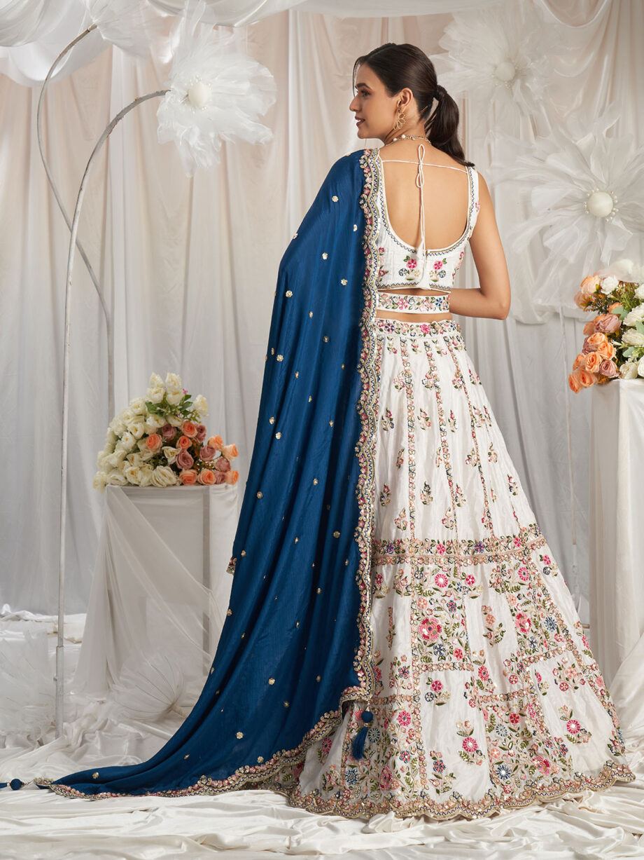 White Poly Georgette Lehenga Choli With Dupatta