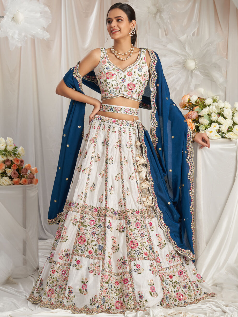 White Poly Georgette Lehenga Choli With Dupatta